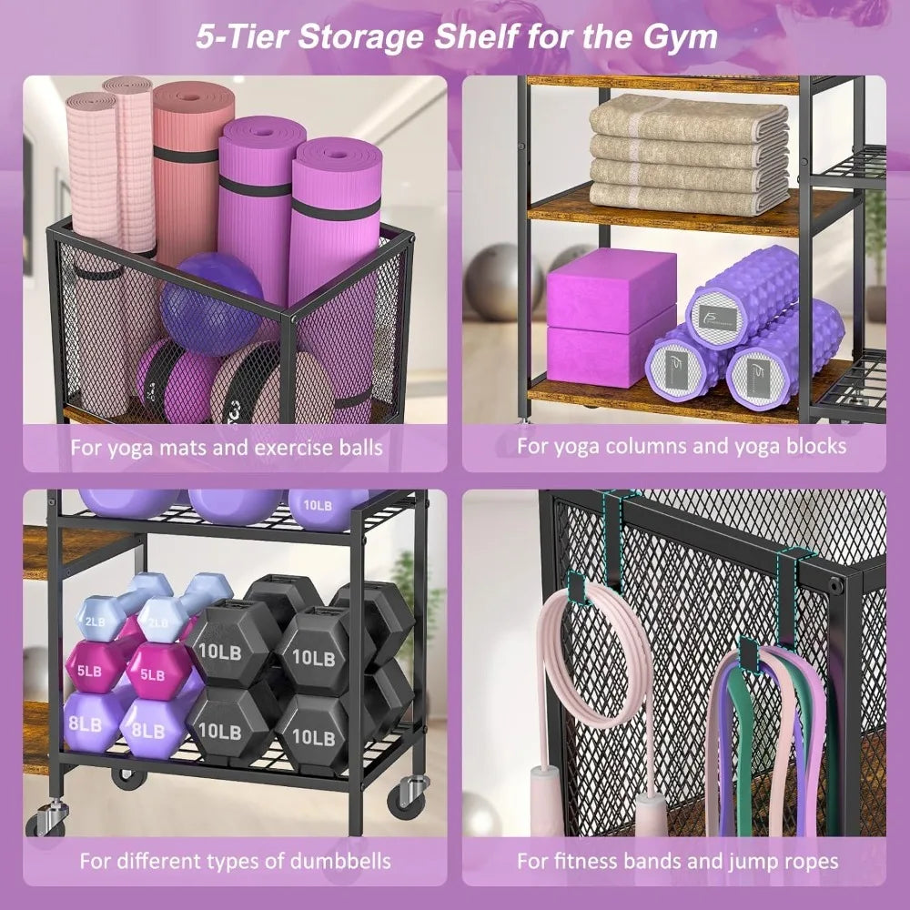 Hign-Concerned 5 Tier Dumbbell Rack Yoga Mat Storage