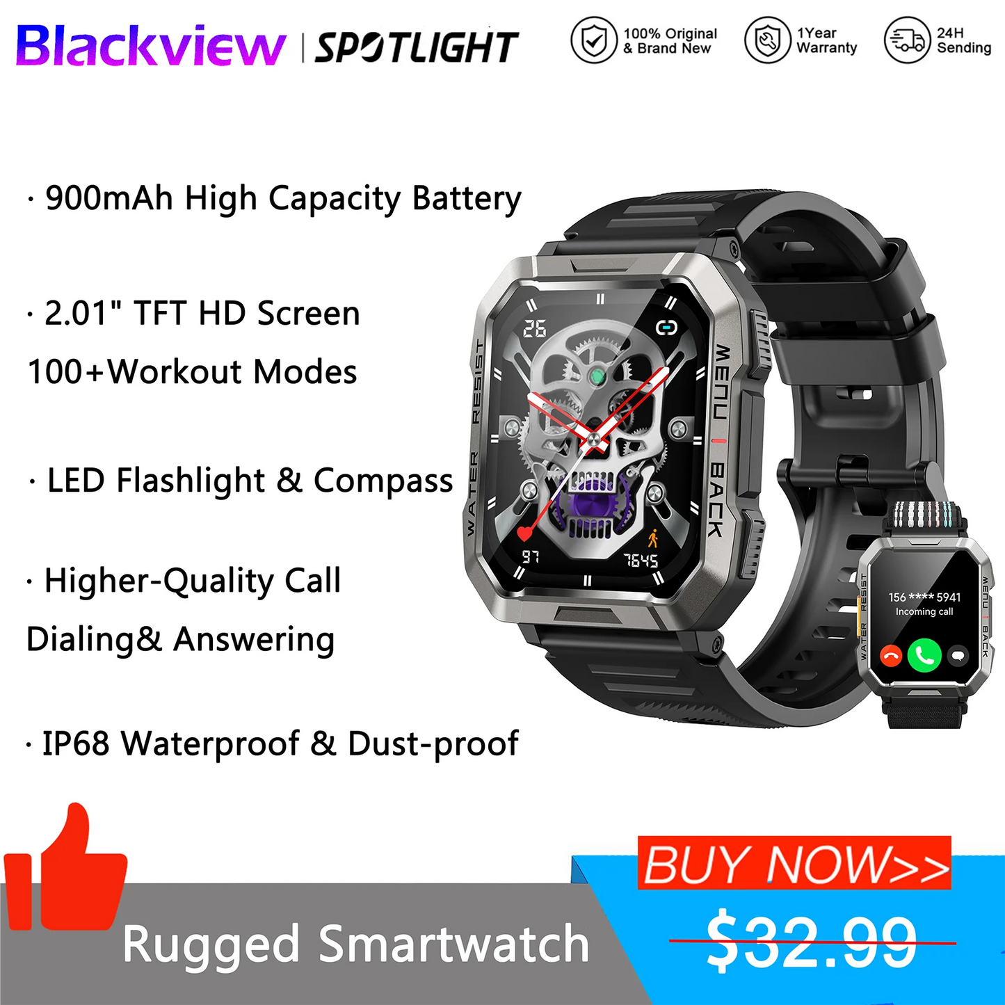 Blackview Outdoor Smartwatch For Men Waterproof Bluetooth