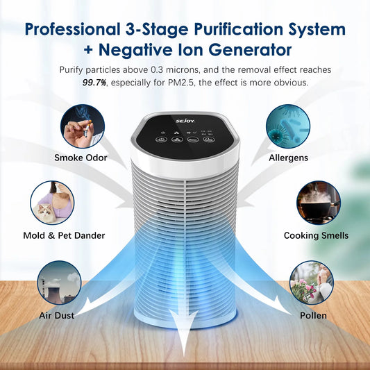 Sejoy Air Purifier With HEPA Filter Three Speeds Bedroom