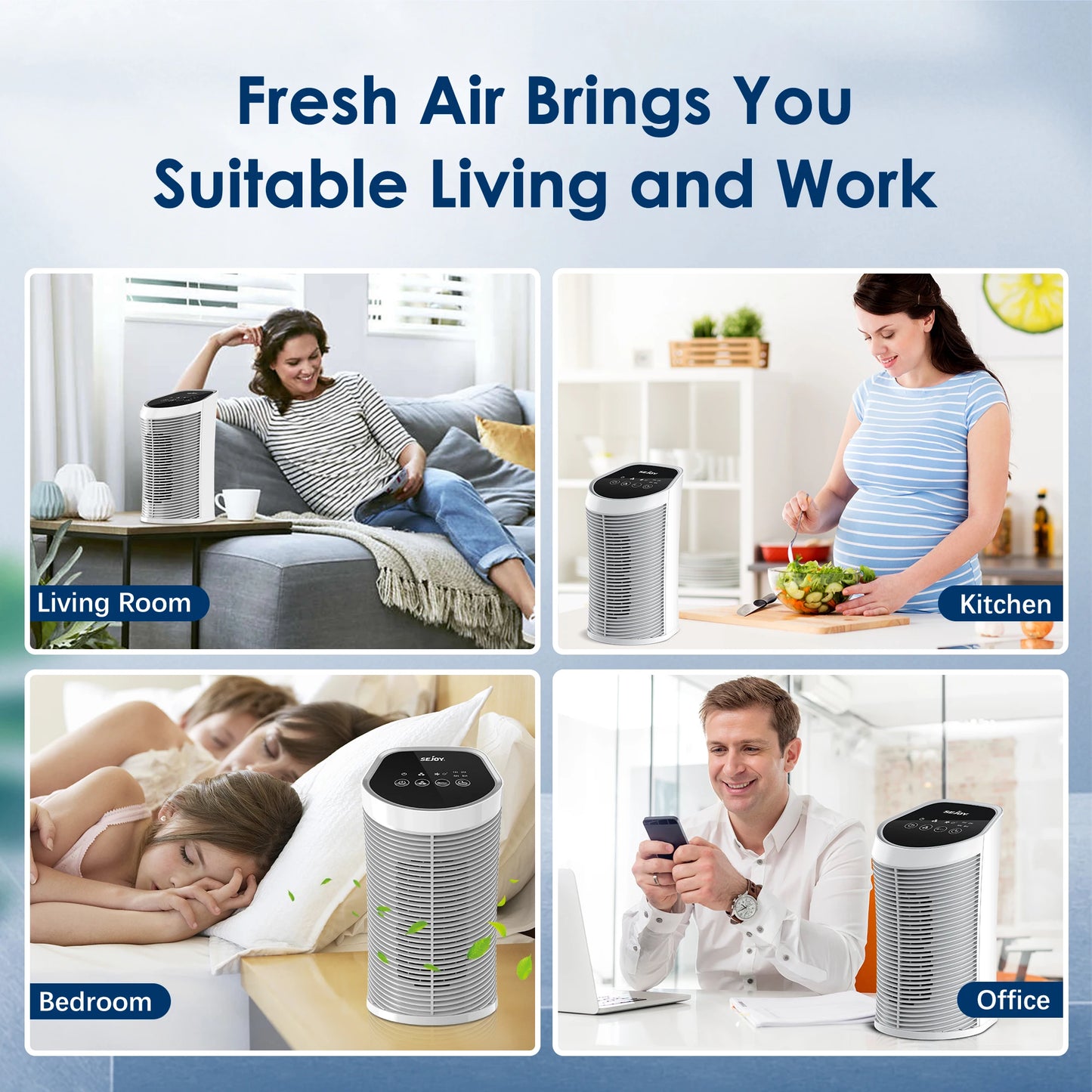 Sejoy Air Purifier With HEPA Filter Three Speeds Bedroom