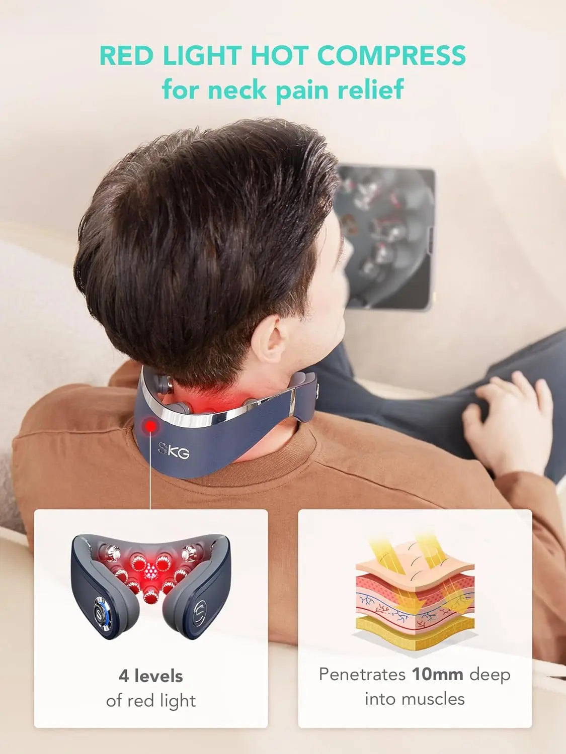 SKG Foldable Neck Massager With Heat Cordless Pain Relief